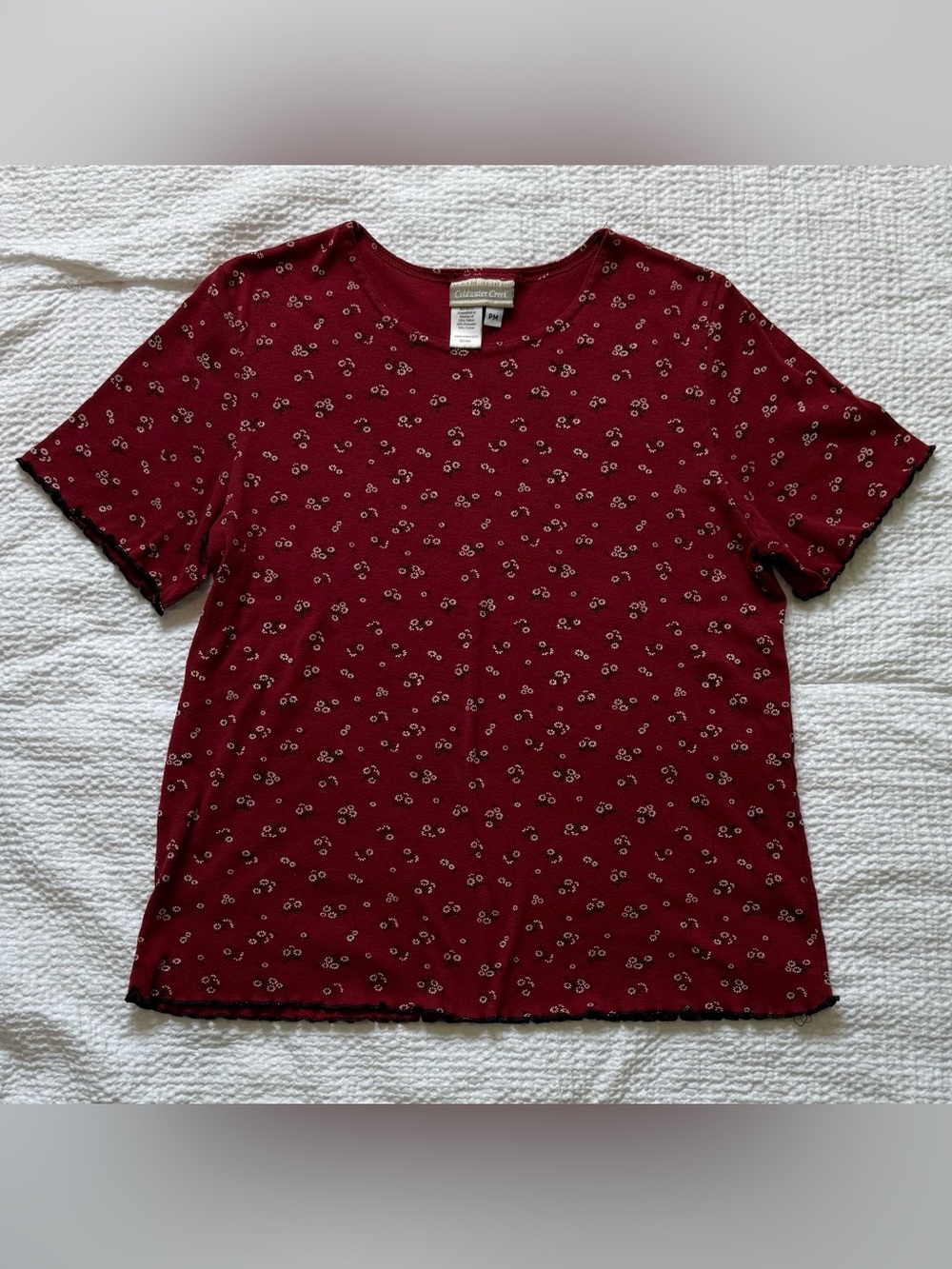 Coldwater Creek Deep Red Short Sleeve Floral Tee